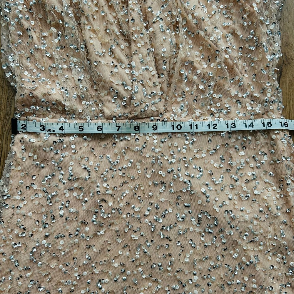 Mac Duggal Beaded Champagne Mini Dress NWT | Long Sleeve Cocktail Size 8 - Picture 9 of 10